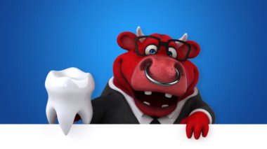Eğlenceli çizgi film karakteri ile diş - 3d animasyon inek 