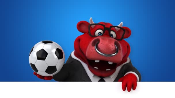 Vaca Fun Personagem Desenho Animado Com Bola Animação — Vídeo de Stock