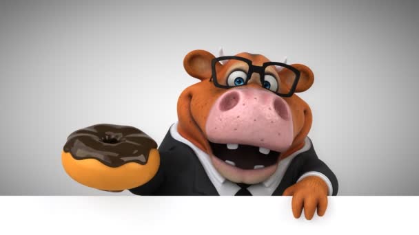 Cow Fun Personaggio Dei Cartoni Animati Con Ciambella Animazione — Video Stock