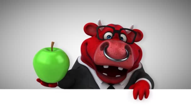 牛の楽しいマンガ アップル アニメーションとキャラクター — ストック動画