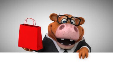 Eğlenceli çizgi film karakteri ile alışveriş çantası - 3d animasyon inek 