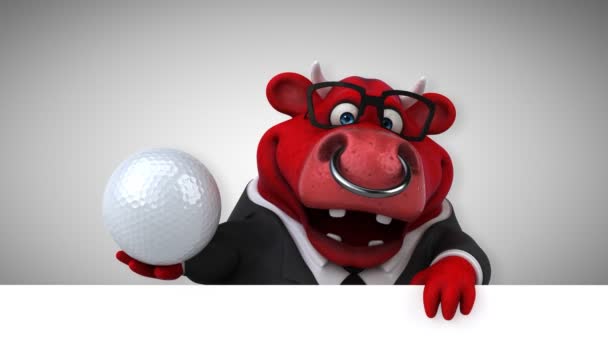 牛有趣的卡通人物与球 — 图库视频影像