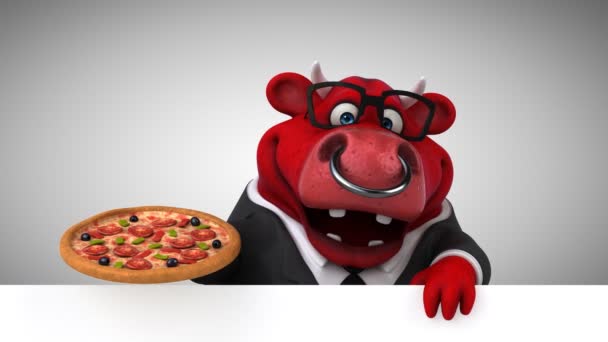 Cow Cartoon Character Pizza Animation — Stock Video