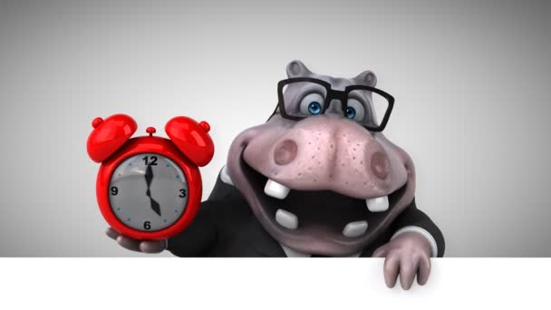 Ippopotamo Divertimento Personaggio Dei Cartoni Animati Con Orologio Animazione — Video Stock