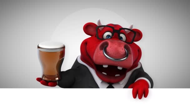 Cow Cartoon Character Beer Animation — Stock Video