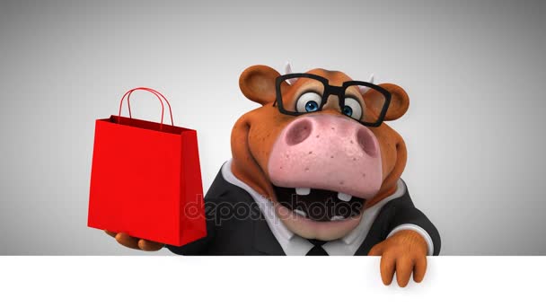 Cow Fun Cartoon Character Shopping Bag Animation — Stock Video