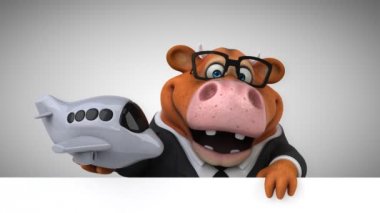 Eğlenceli çizgi film karakteri ile uçak - 3d animasyon inek 