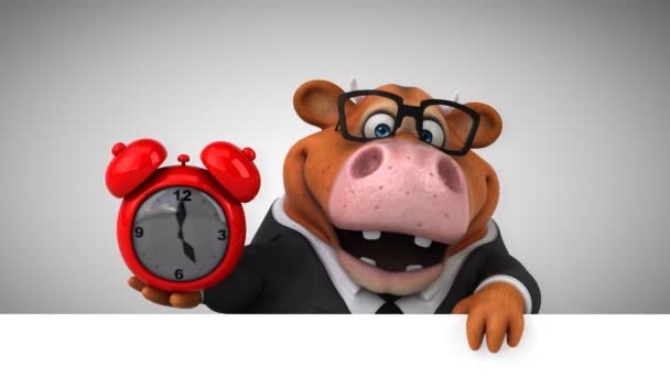 Cow Cartoon Character Clock Animation — Stock Video