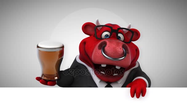 Cow Cartoon Character Beer Animation — Stock Video