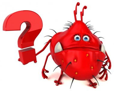 Eğlenceli mikrop soru işareti - 3d çizim holding