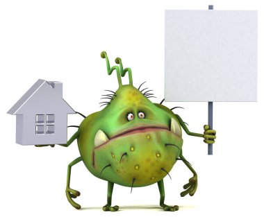 Eğlenceli mikrop ev - 3d çizim holding