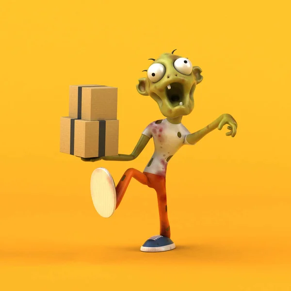 Fun cartoon character with boxes     - 3D Illustration