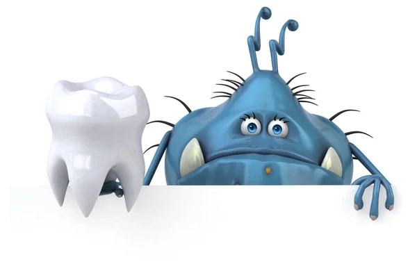 Fun Germ Holding Tooth Illustration — Stock Photo, Image