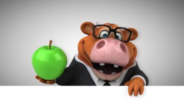 İnek eğlenceli çizgi film karakteri ile elma - 3d animasyon 