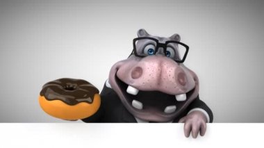 su aygırı çizgi film karakteri çörek - 3d animasyon holding 
