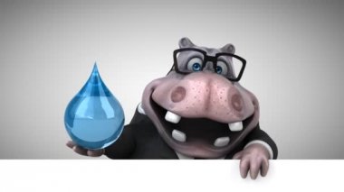 su aygırı komik çizgi film karakteri ile waterdrop - 3d animasyon 