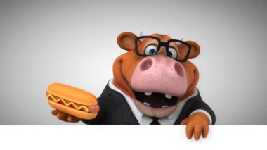 İnek çizgi film karakteri ile hotdog - 3d animasyon 