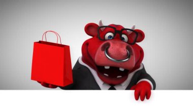 Eğlenceli çizgi film karakteri ile alışveriş çantası - 3d animasyon inek 