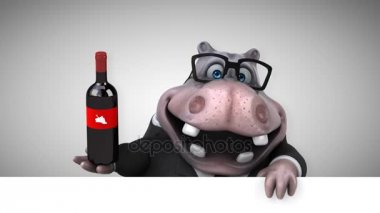 su aygırı eğlenceli çizgi film karakteri ile şarap - 3d animasyon 