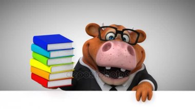 Eğlenceli çizgi film karakteri ile kitaplar - 3d animasyon inek  