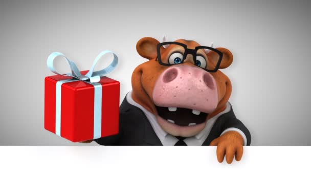 Cow Cartoon Character Gift Animation — Stock Video