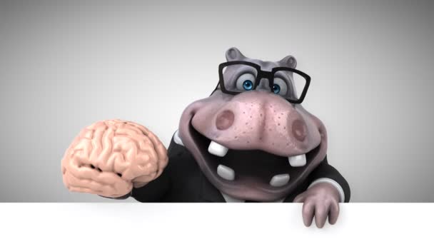 Nilpferd Lustige Zeichentrickfigur Mit Gehirn Animation — Stockvideo
