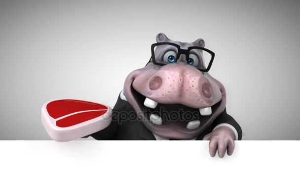 Hippo Fun Cartoon Character Meat Animation — Stock Video
