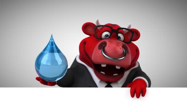 Cow Fun Cartoon Character Waterdrop Animation — Stock Video