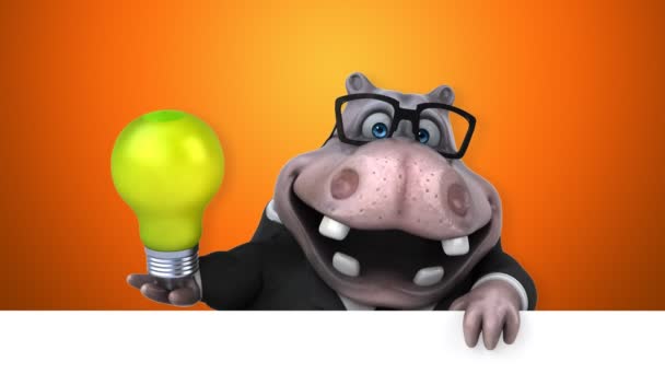 Hippo Funny Cartoon Character Light Bulb Animation — Stock Video