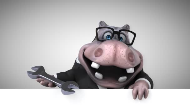 Hippo Leuke Cartoon Karakter Met Gereedschap Animatie — Stockvideo