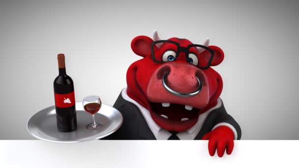 Vaca Divertido Personaje Dibujos Animados Con Vino Animación — Vídeos de Stock