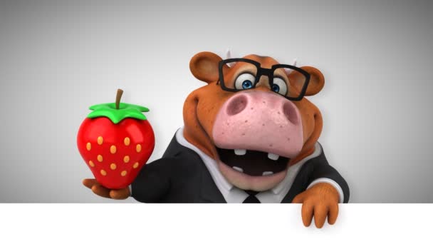 Kuh Spaß Cartoon Figur Mit Erdbeere Animation — Stockvideo