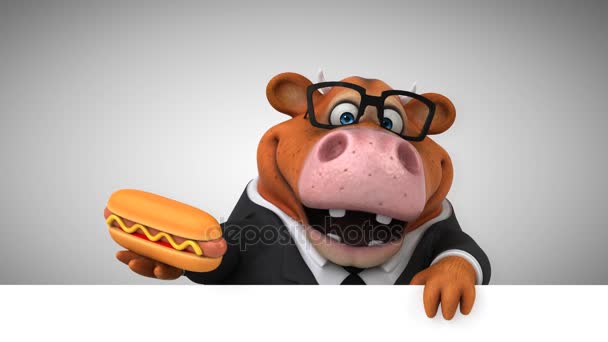 Cow Cartoon Character Hotdog Animation — Stock Video