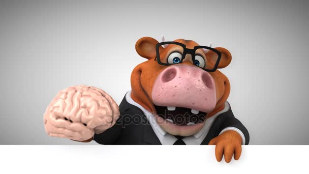 Vaca Divertido Personaje Dibujos Animados Con Cerebro Animación — Vídeos de Stock