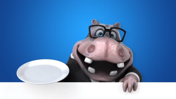 Fun cartoon character with plate — Stock Video
