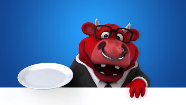 Vaca Divertido Personaje Dibujos Animados Con Placa Animación — Vídeo de stock
