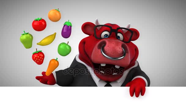 Kuh Lustige Zeichentrickfigur Mit Obst Und Gemüse Animation — Stockvideo