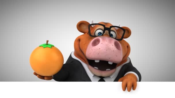 Cow Fun Cartoon Character Orange Animation — Stock Video