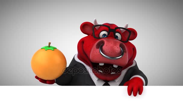 Vaca Divertido Personaje Dibujos Animados Con Naranja Animación — Vídeo de stock