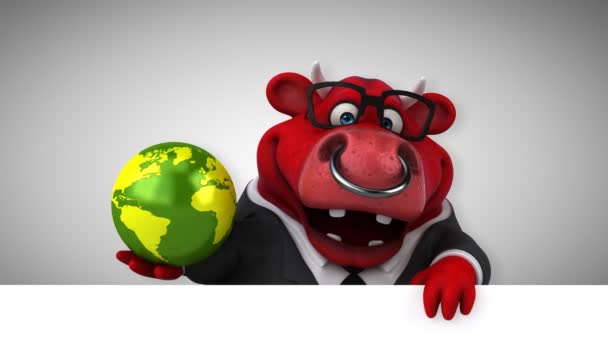 Karakter Kartun Sapi Lucu Dengan Planet Animasi — Stok Video