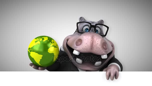 Hippo Fun Cartoon Character Planet Animation — Stock Video