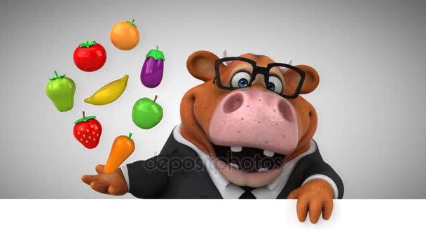 Cartone Animato Cow Fun Personaggio Con Frutta Verdura Animazione — Video Stock