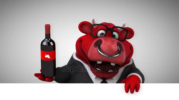 Cow Funny Cartoon Character Wine Animation — Stock Video