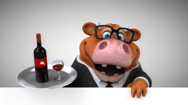 Vaca Divertido Personaje Dibujos Animados Con Vino Animación — Vídeo de stock