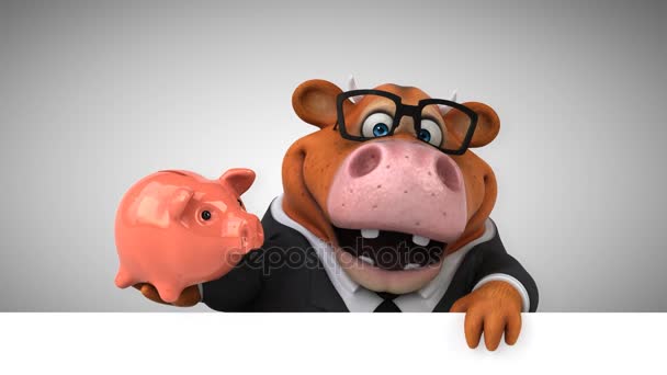奶牛有趣的卡通人物小猪银行 — 图库视频影像