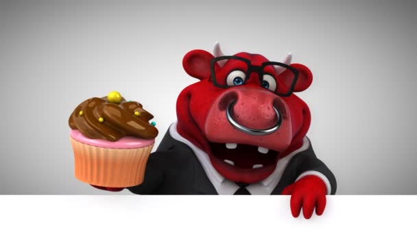 Cow Fun Cartoon Character Cupcake Animation — Stock Video