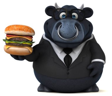 çizgi film karakteri holding hamburger - 3d çizim