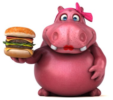 çizgi film karakteri holding hamburger - 3d çizim