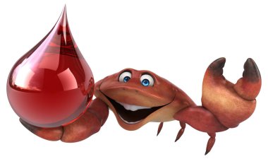 Eğlenceli Yengeç çizgi film karakteri ile damla - 3d çizim