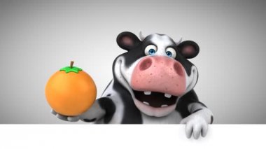 Eğlenceli çizgi film karakteri ile turuncu - 3d animasyon inek 